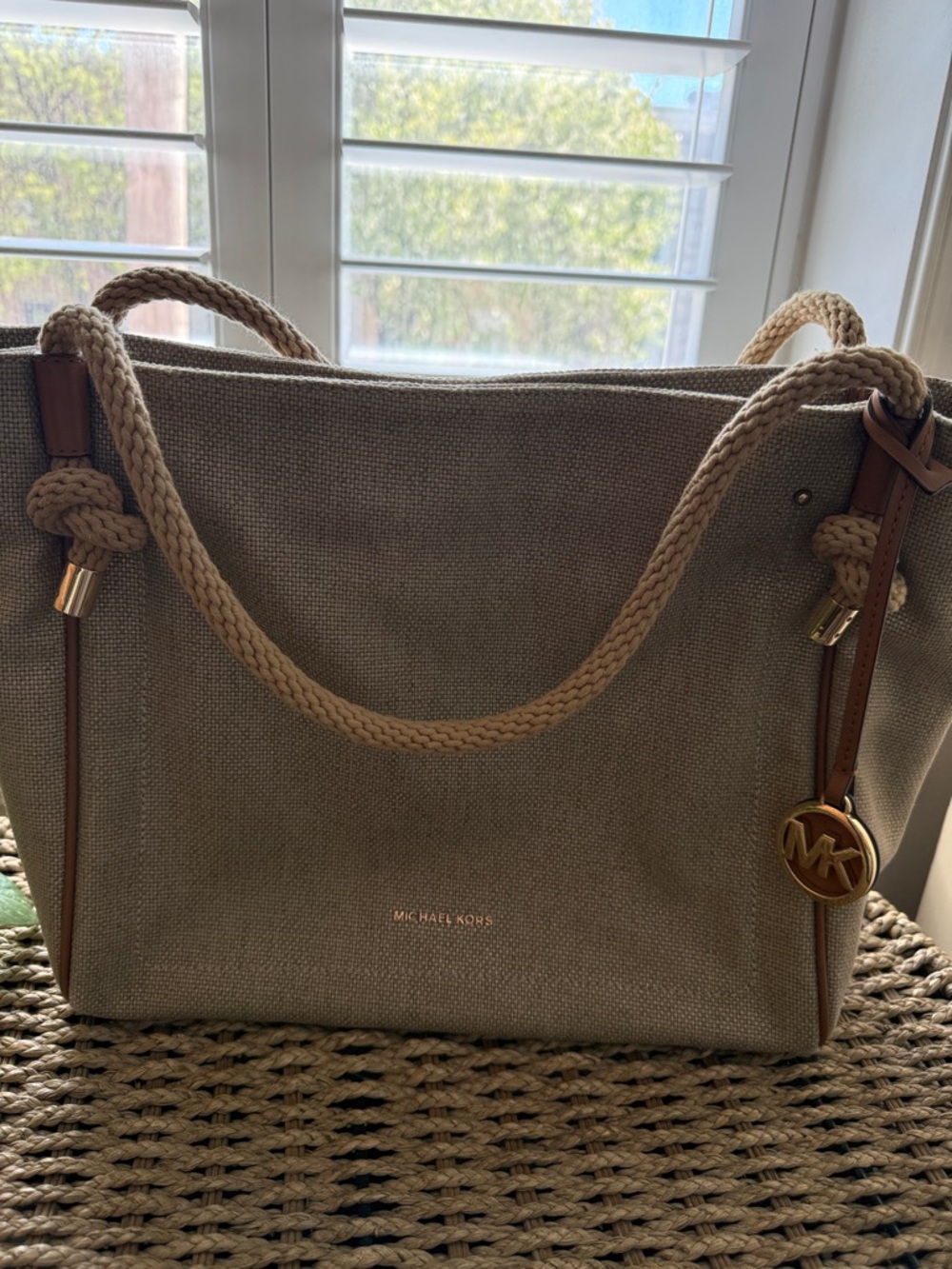 Michael Kors Taupe Canvas Rope-Handle Tote